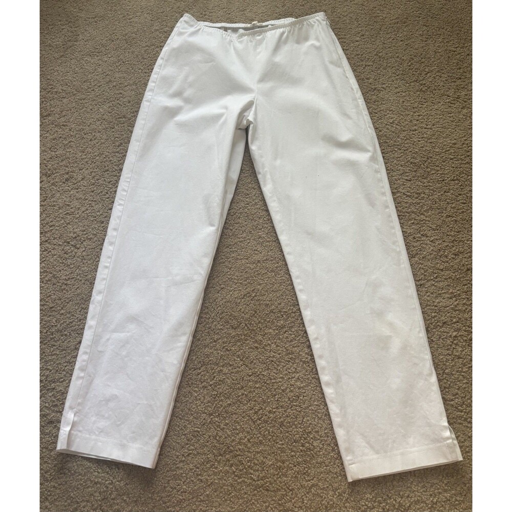Eileen Fisher Pants Women Small Petite White Crepe Ankle Pull On Stretch Office